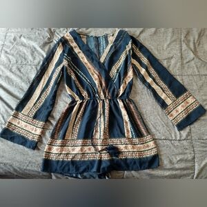 Charlotte Russe Navy and Beige Striped Jumpsuit